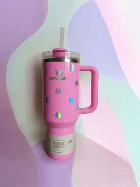 Stanley Pink Quench H2.0 Tumbler with Holographic Star Accents